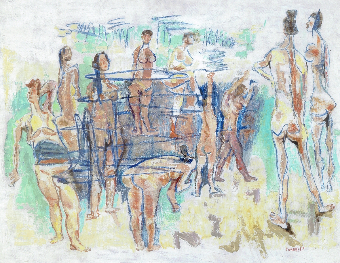 Fausto Pirandello, Bagnanti, 1961, olio su cartone, 72,5 x 93,5 cm