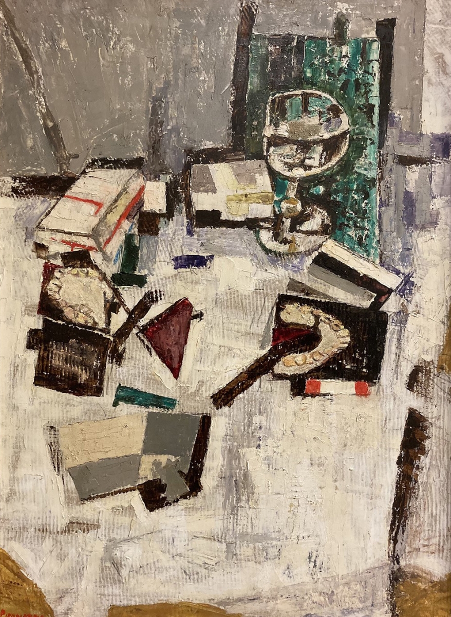 Fausto Pirandello, Natura morta con sedia, 1955, olio su cartone, 71,5 x 52 cm