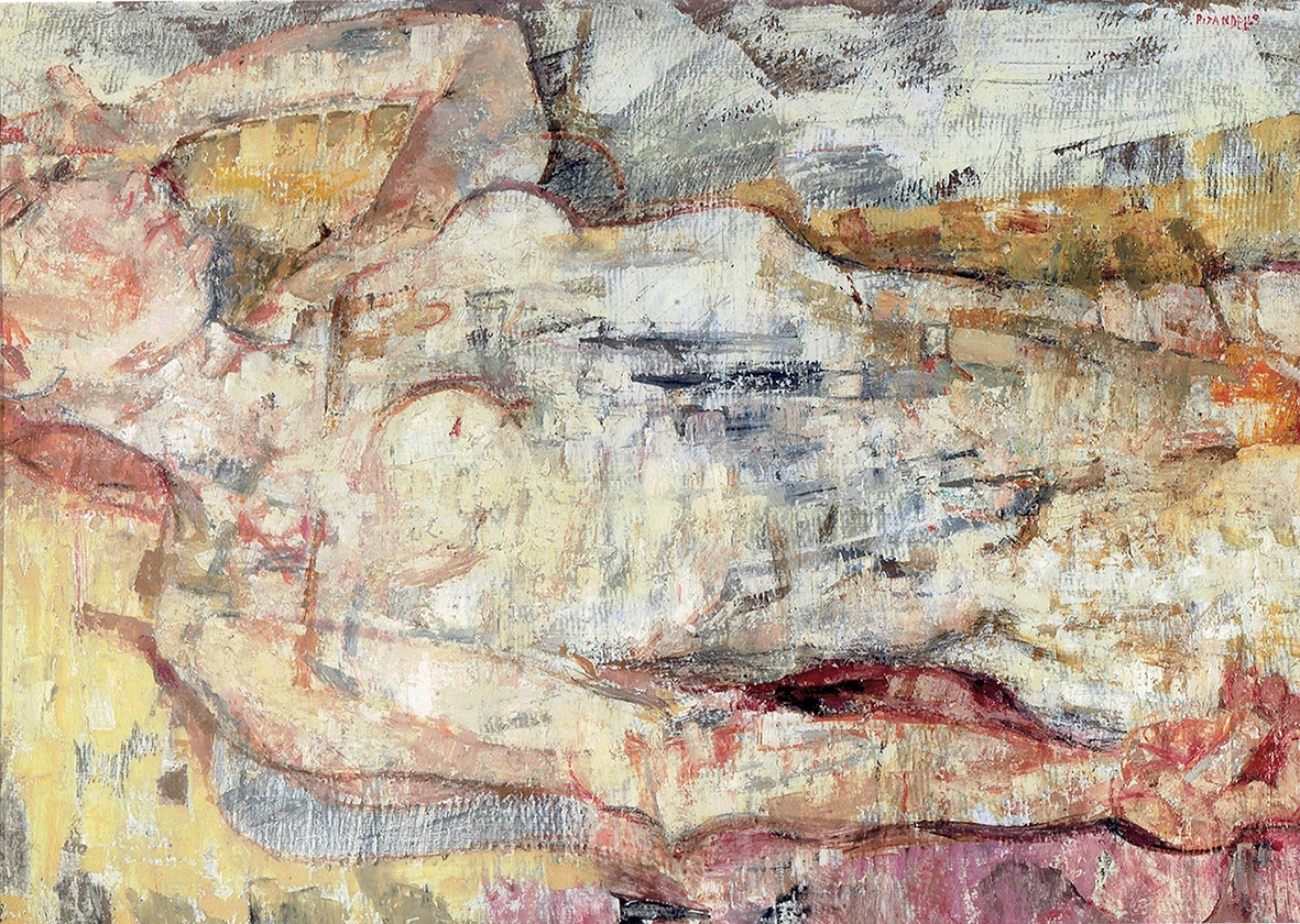 Fausto Pirandello, Nudo disteso, 1954, olio su cartone, 51,5 x 71 cm